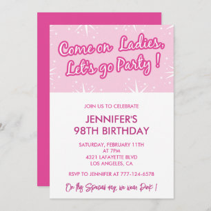 Hot pink 98th birthday invitations Glitter