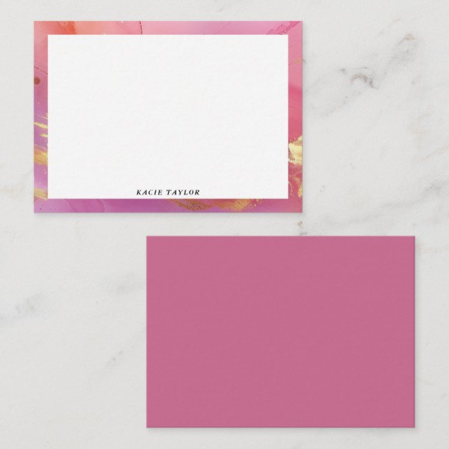 Hot Pink Abstract Border Note Cards (Front/Back)