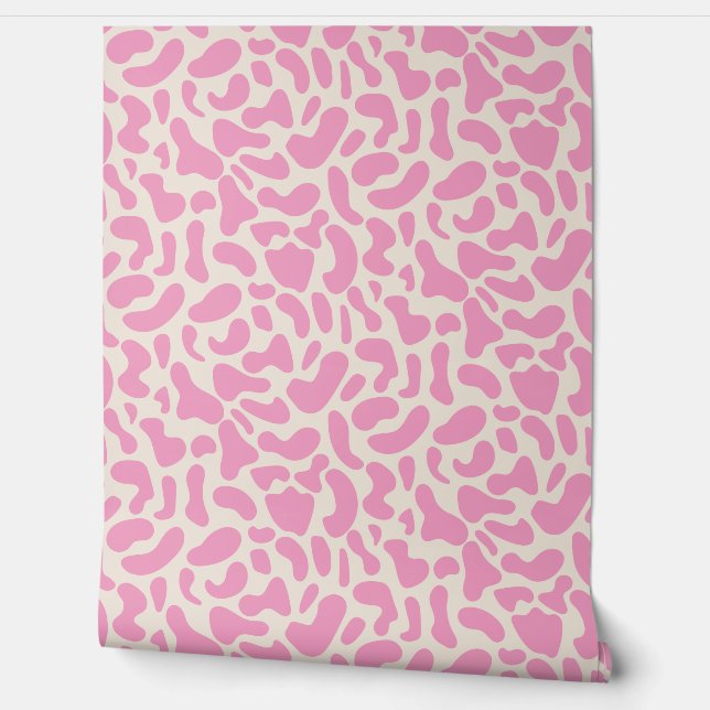 Hot Pink Abstract Cow Print Pattern Wallpaper (Unrolling)