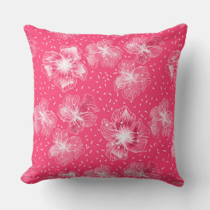 Hot pink abstract flowers retro cushion