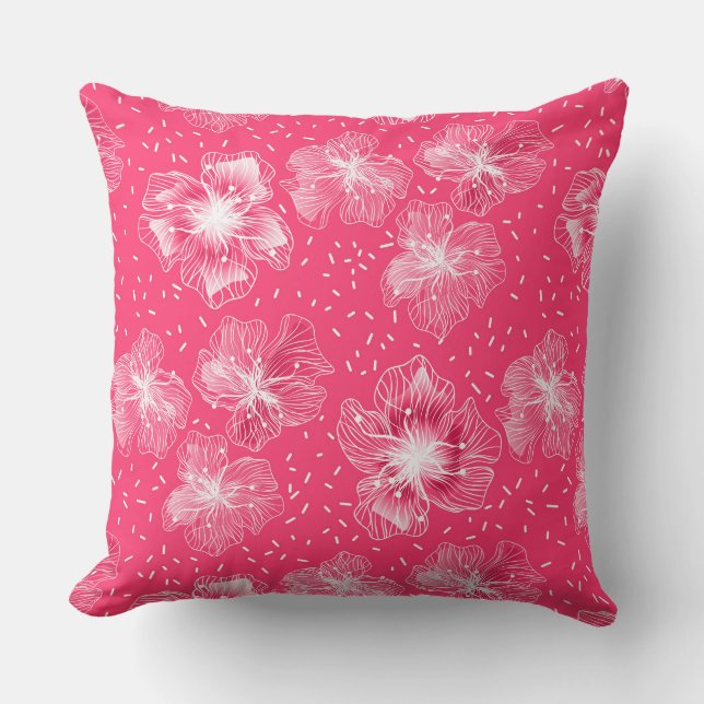 Hot pink abstract flowers retro cushion (Front)