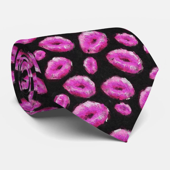 Hot Pink Abstract Lips Tie (Rolled)