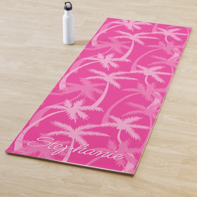 Hot Pink Add Your Name Palm Trees Yoga Mat (In Situ)