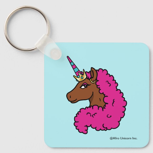 Hot Pink Afro Unicorn Key Ring (Front)