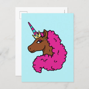 Hot Pink Afro Unicorn Postcard