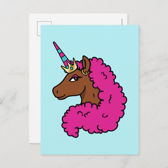 Hot Pink Afro Unicorn Postcard (Front/Back)