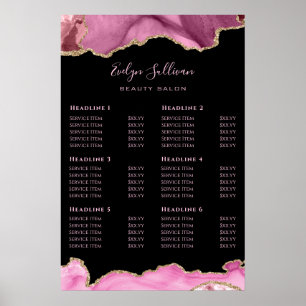 Hot Pink Agate Price List Poster