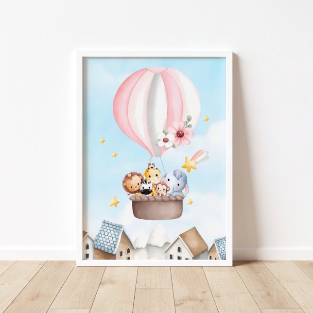 Hot Pink Air Ballon Safari Animals Poster (Creator Uploaded)