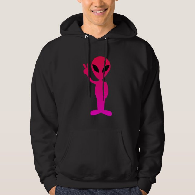 Hot Pink Alien on Black Hooded Sweatshirt (Front)