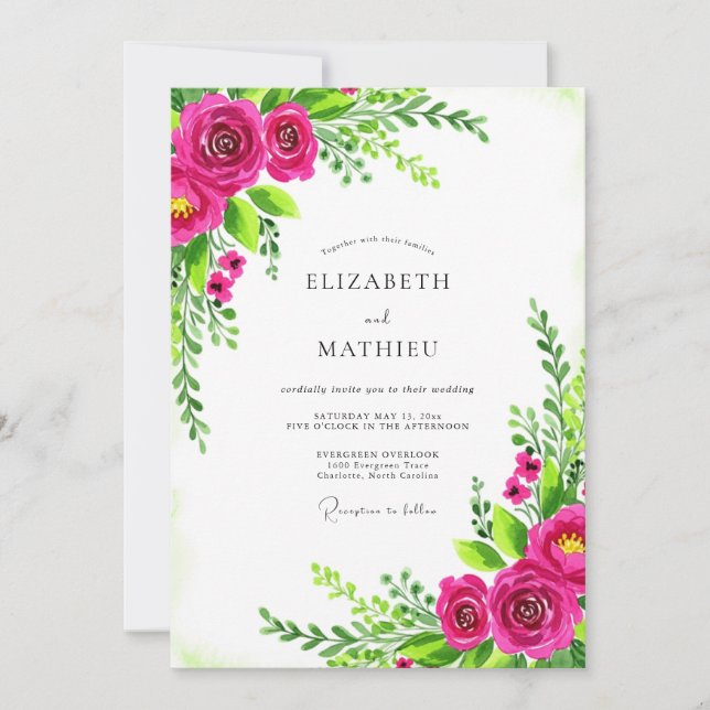 Hot Pink Alluring Spring Wedding Invitation (Front)
