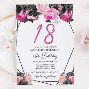 Hot Pink and Black 18th Birthday Invitation
