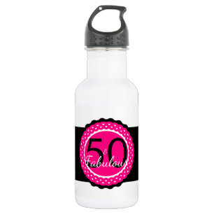 Hot Pink and Black 50 & Fabulous Birthday Gift 532 Ml Water Bottle