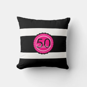 Hot Pink and Black 50 & Fabulous Birthday Gift Cushion