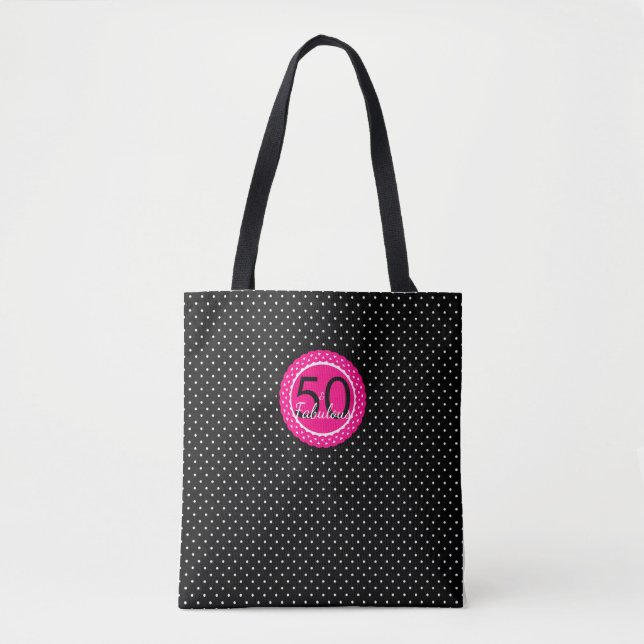 Hot Pink and Black 50 & Fabulous Birthday Gift Tote Bag (Front)