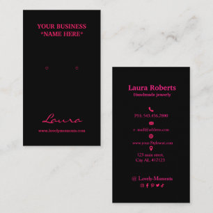 Hot Pink and Black Add your logo earring display Business Card