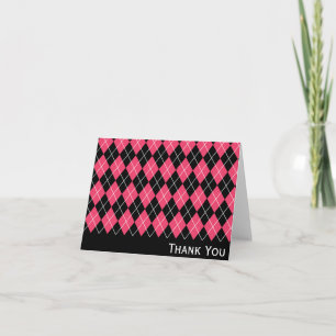 Hot Pink and Black Argyle Thank You Note Card