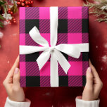 Hot Pink and Black Buffalo Plaid Christmas Wrapping Paper Sheet<br><div class="desc">Classic Christmas colour buffalo plaid pattern wrapping paper multi set in three hot pink and black designs.
Customise the bright background colours as you like.
You can transfer the seamless tile graphic black gingham plain onto other gifts.</div>