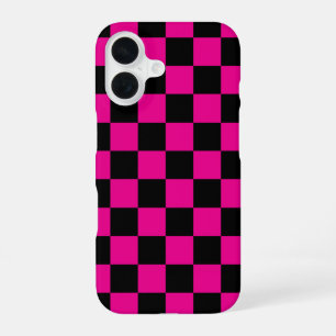 Hot Pink and Black Chequered Print  iPhone 16 Case