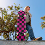 Hot Pink and Black Chequered Print  Skateboard<br><div class="desc">Black and hot pink chequerboard print</div>