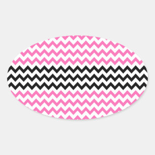 Hot Pink and Black Chevron by Shirley Taylor Oval Sticker