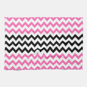 Hot Pink and Black Chevron by Shirley Taylor Tea Towel