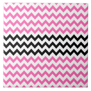 Hot Pink And Black Chevron by Shirley Taylor Tile