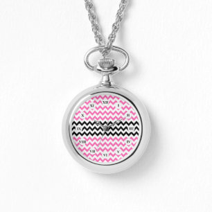 Hot Pink and Black Chevron by Shirley Taylor Watch