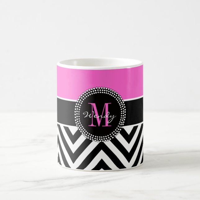 Hot Pink and Black Chevron Monogram Coffee Mug (Center)