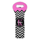 Hot Pink and Black Chevron Monogrammed