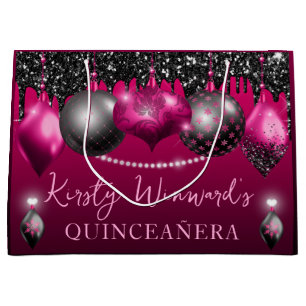 Hot Pink and Black Christmas Ornament Quinceanera Large Gift Bag