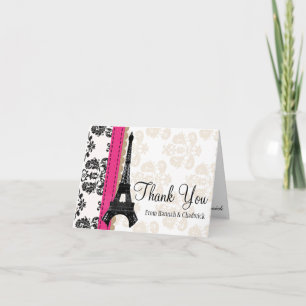 HOT PINK AND BLACK DAMASK EIFFEL TOWER THANK YOU