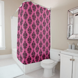Hot Pink and Black Damask Shower Curtain