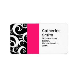 Hot Pink and Black Damask Swirls Address Labels