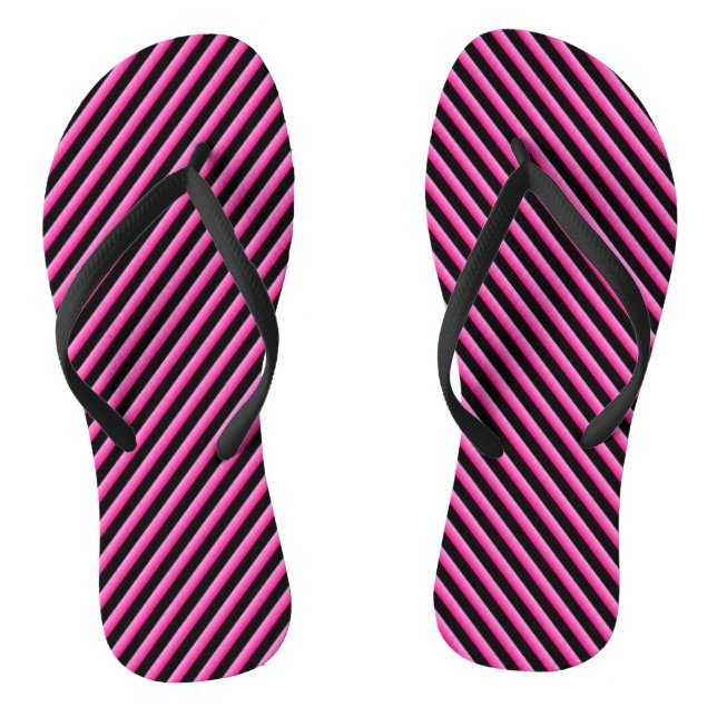 Hot Pink and Black Diagonal Striped Jandals (Footbed)