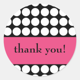 hot pink and black dot thank you classic round sticker