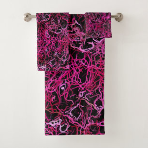 Hot Pink and Black Electric Lines 5078 Bath Towel Set