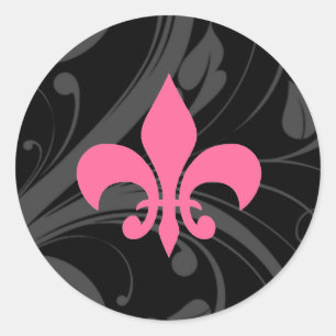 Hot Pink and Black Fleur De Lis Stickers