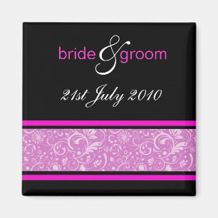 Hot Pink and Black Floral Damask Save The Date  Magnet