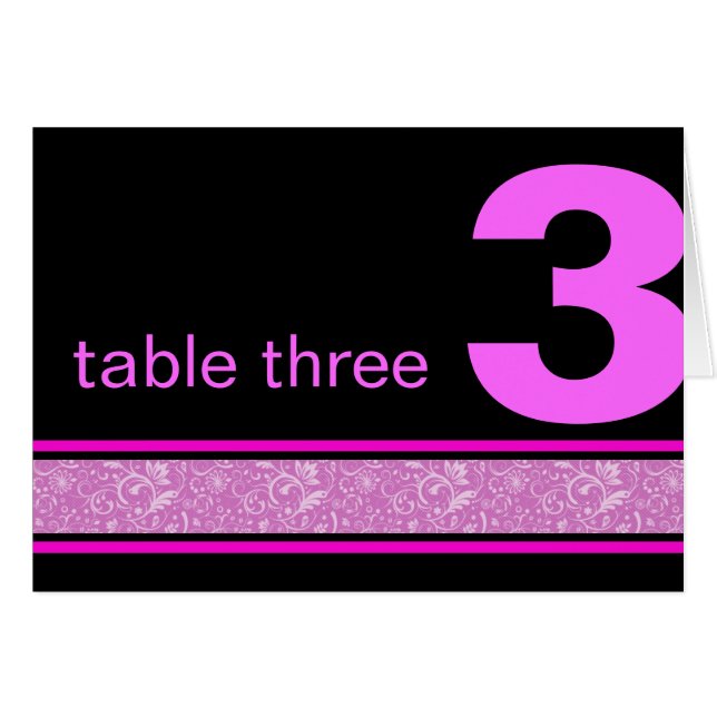 Hot Pink and Black Floral Damask Wedding Table  (Front Horizontal)