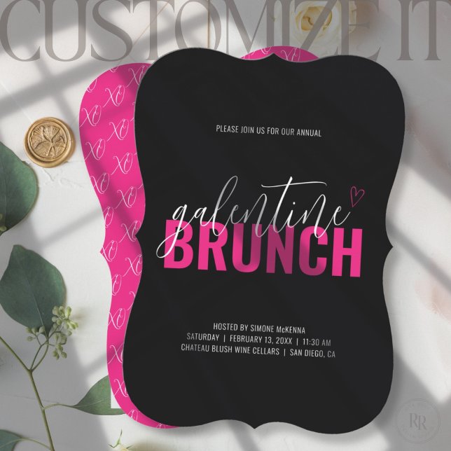 Hot Pink and Black Galentine Brunch Invitation (Creator Uploaded)