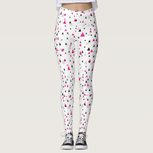 Hot Pink and Black Geometric Triangles Pattern Leggings