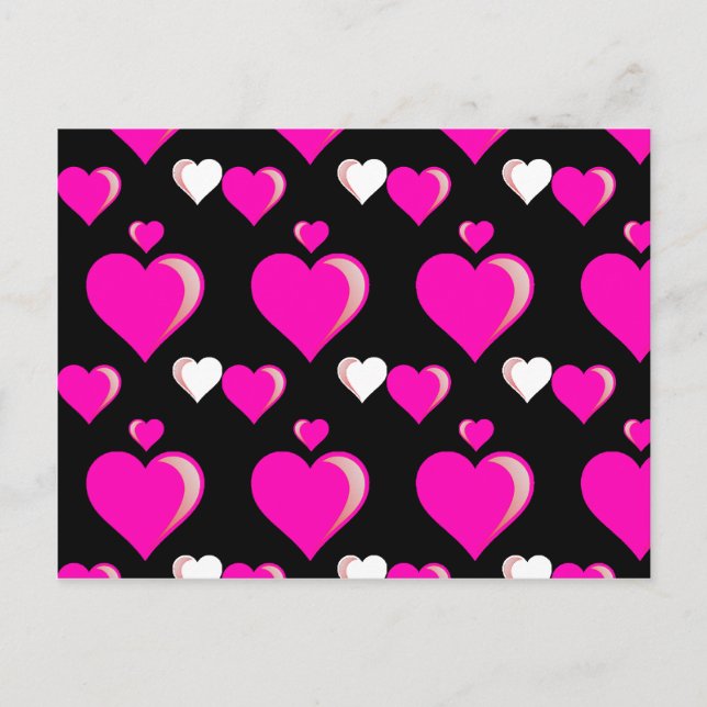Hot Pink and Black Hearts Valentine's Day Love Pat Holiday Postcard (Front)