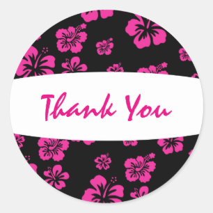 Hot Pink and Black Hibiscus Flower Sticker