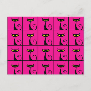 Hot Pink and Black Kitty Cats Collage Postcard