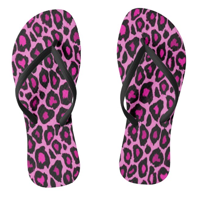 Hot Pink and Black Leopard Print Jandals (Footbed)