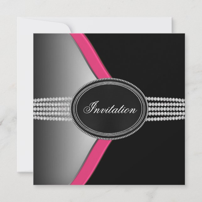 Hot Pink and Black Party Invitation (Front)
