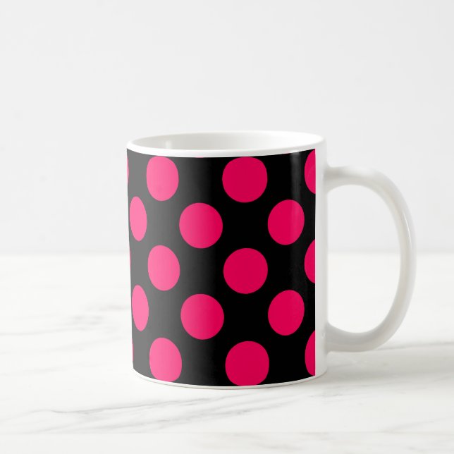 Hot Pink and Black Polka Dots Pattern Coffee Mug (Right)