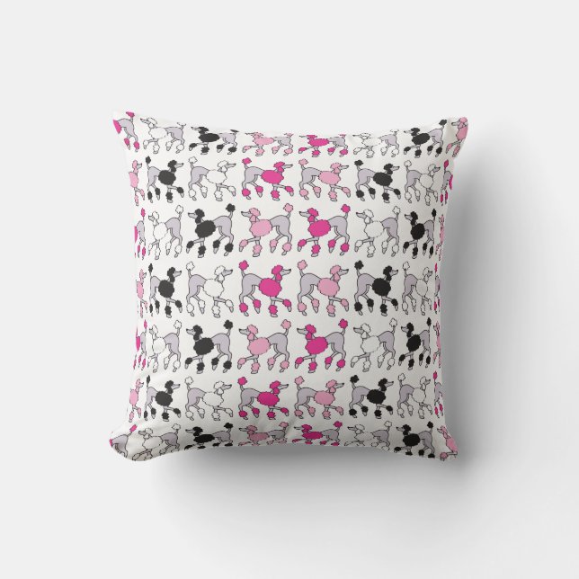 HOT PINK and BLACK POODLES Throw Pillow (Front)