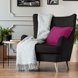 Hot Pink and Black Rose Floral Damask Cushion