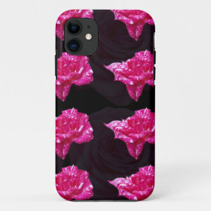 Hot Pink And Black Rose Layer Pattern, iPhone 11 Case